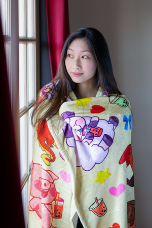 Fleece Cute Boba 12 Chinese Zodiac Throw Blanket, 60x50"